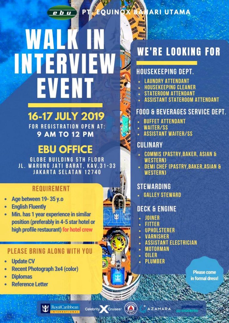 Rekrutmen Housekeeping,Food & Beverage Hingga Deck Engine