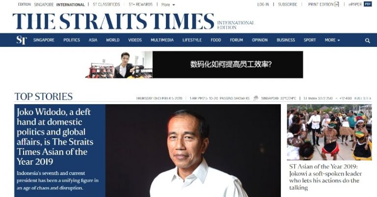 The Straits Times Nobatkan Jokowi Sebagai Asian of The Year 2019