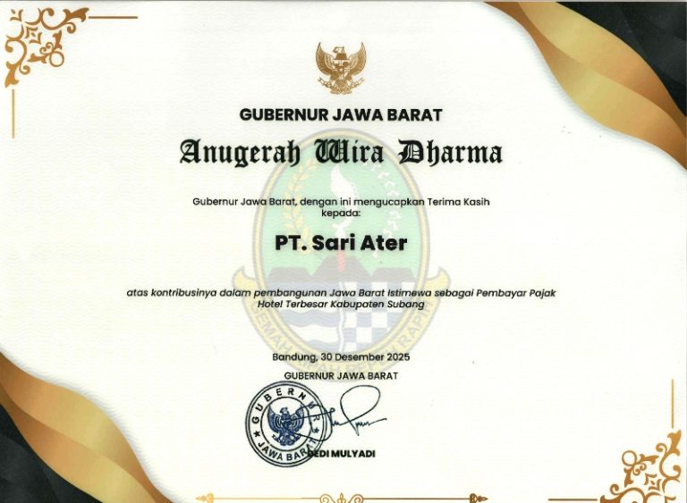 Sari Ater Terima Penghargaan Pembayar Pajak Hotel Terbesar 2025