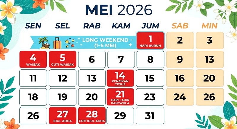 Peluang Liburan Bulan Mei 2026 Terbuka Lebar, Kalender Nasional Jadi Acuan