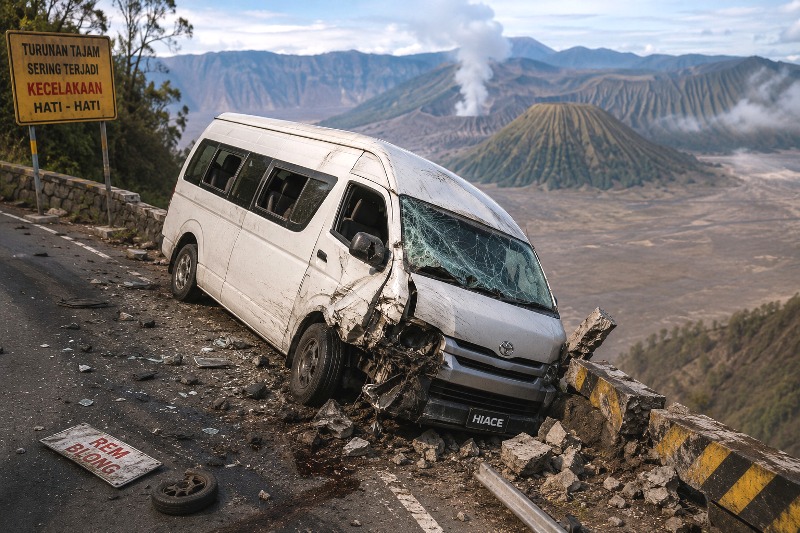 Minibus Turis Singapura Rem Blong di Jalur Bromo, 11 Orang Luka-Luka